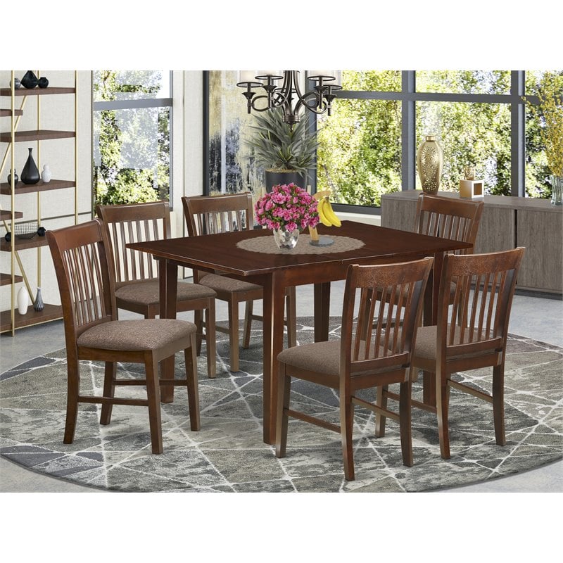 East West Furniture Milan 7-piece Wood Table and Dining Chair Set in Mahogany