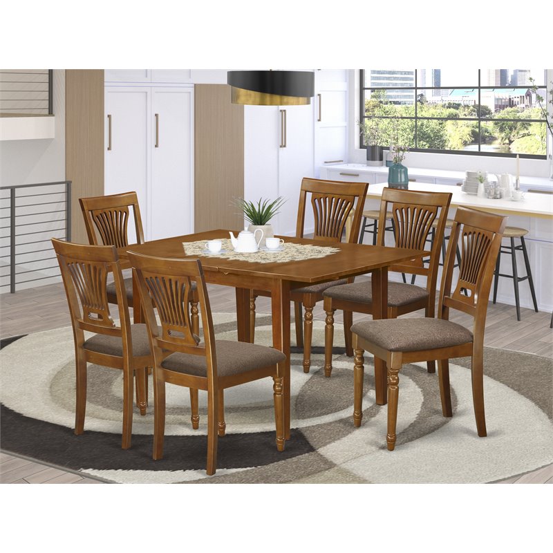 East West Furniture Milan 7-piece Table and Dining Chair Set in Saddle Brown