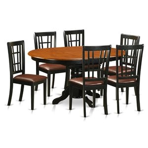 east west furniture kenley 7-piece wood dining room set in black/cherry