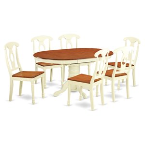 east west furniture kenley 7-piece wood dining table set in buttermilk/cherry
