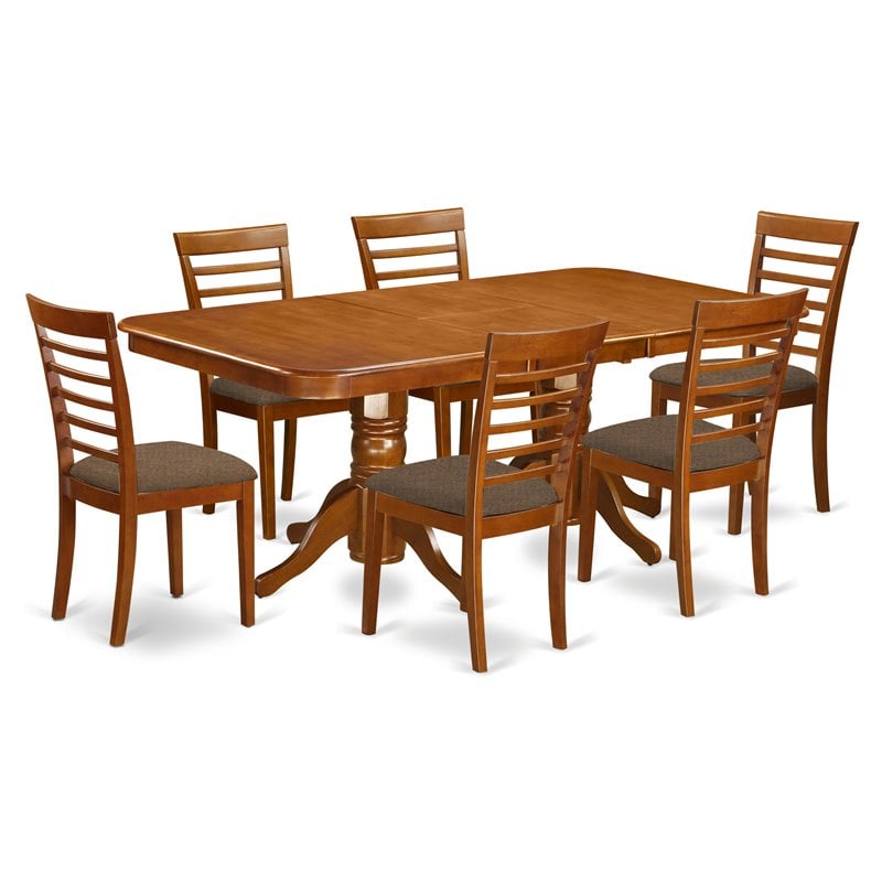 East West Furniture Napoleon 7-piece Wood Dining Room Table Set in Saddle Brown