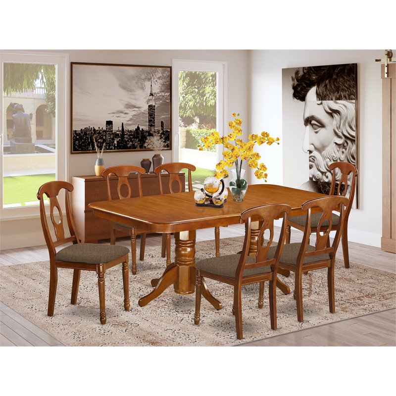 East West Furniture Napoleon 7-piece Dining Set with Rectangular Table in Brown