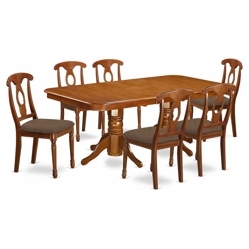 East West Furniture Napoleon 7-piece Dining Set with Rectangular Table in Brown
