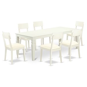 East West Furniture Logan 7-piece Wood Dining Set with Leather Seat in White