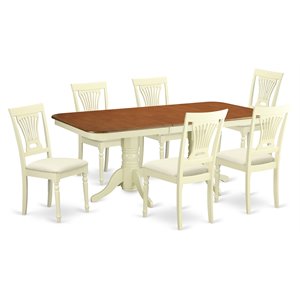 east west furniture napoleon 7-piece wood dining table and chair set in cherry