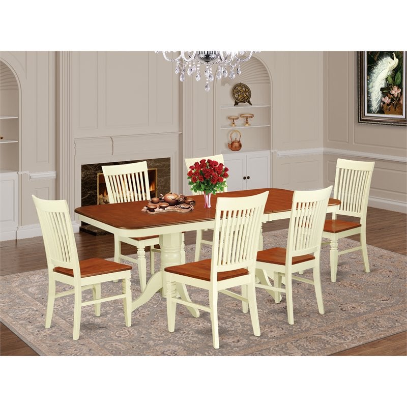 East West Furniture Napoleon 7-piece Wood Table and Dining Chairs in Cherry