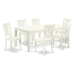 East West Furniture Logan 7-piece Wood Dining Set with Slatted Chairs in White