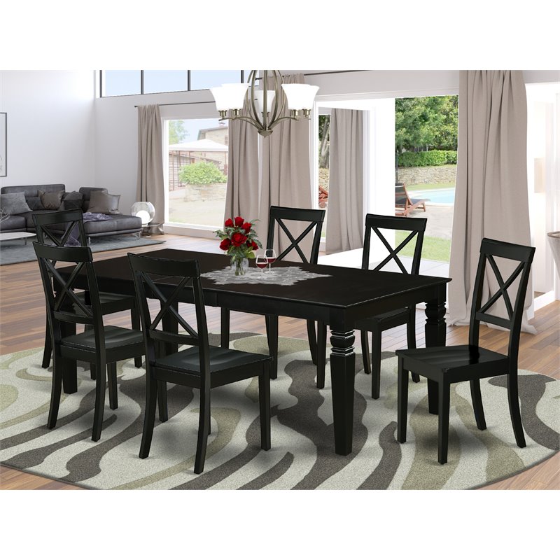 East West Furniture Logan 7-piece Wood Dining Set w/ Rectangular Table in Black