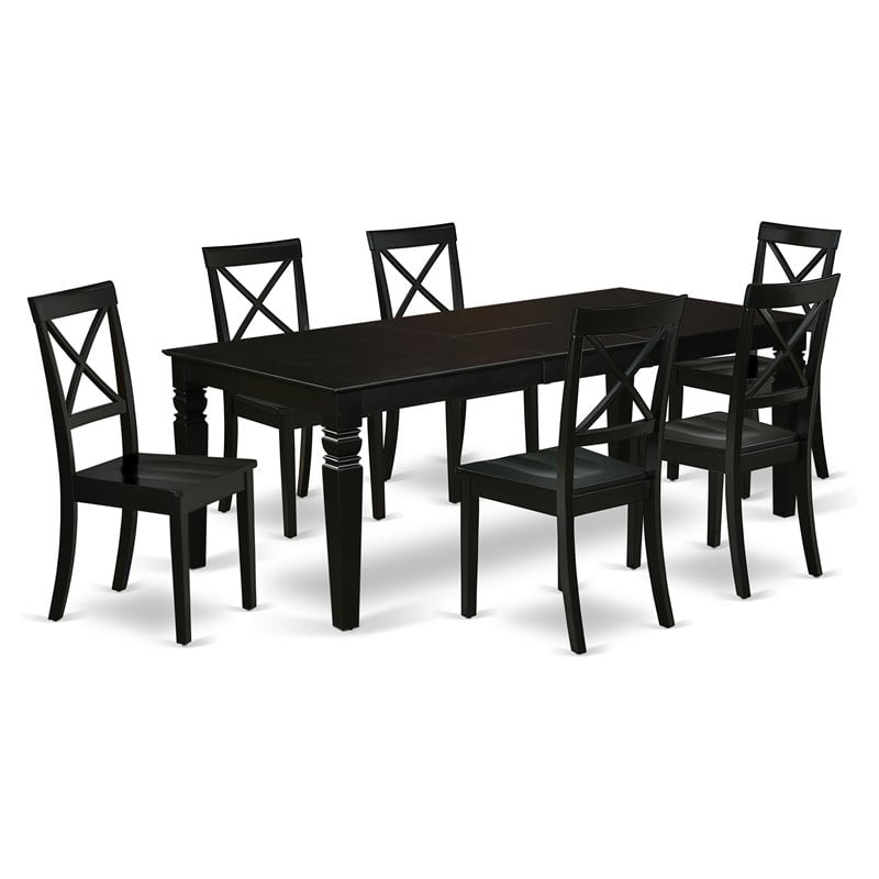 East West Furniture Logan 7-piece Wood Dining Set w/ Rectangular Table in Black