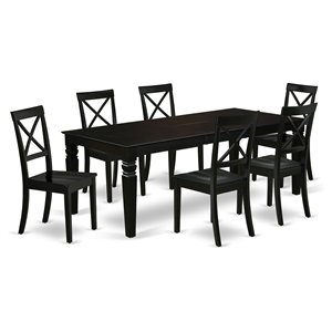 East West Furniture Logan 7-piece Wood Dining Set w/ Rectangular Table in Black