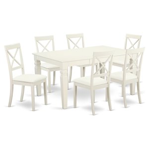 East West Furniture Logan 7-piece Wood Dining Set with Leather Chairs in White