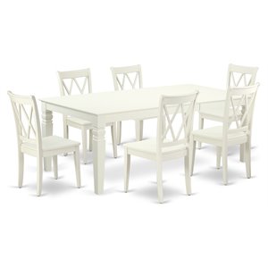 east west furniture logan 7-piece wood dining set with x-back chairs in white