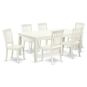 East West Furniture Logan 7-piece Wood Dining Set with Slatted Back in White