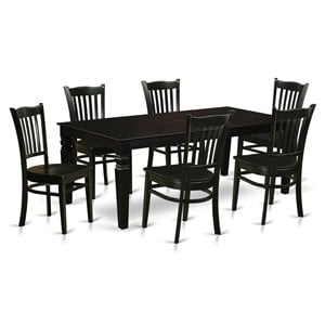 East West Furniture Logan 7-piece Wood Dining Table and Chairs in Black