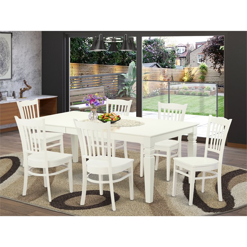 East West Furniture Logan 7-piece Wood Dining Table Set in Linen White