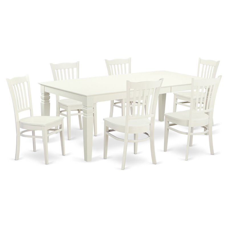 East West Furniture Logan 7-piece Wood Dining Table Set in Linen White