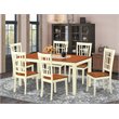East West Furniture Nicoli 7-piece Dining Set w/ Wood Seat in Buttermilk/Cherry