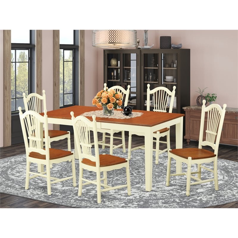 East West Furniture Nicoli 7-piece Wood Dining Table and Chairs in Cherry