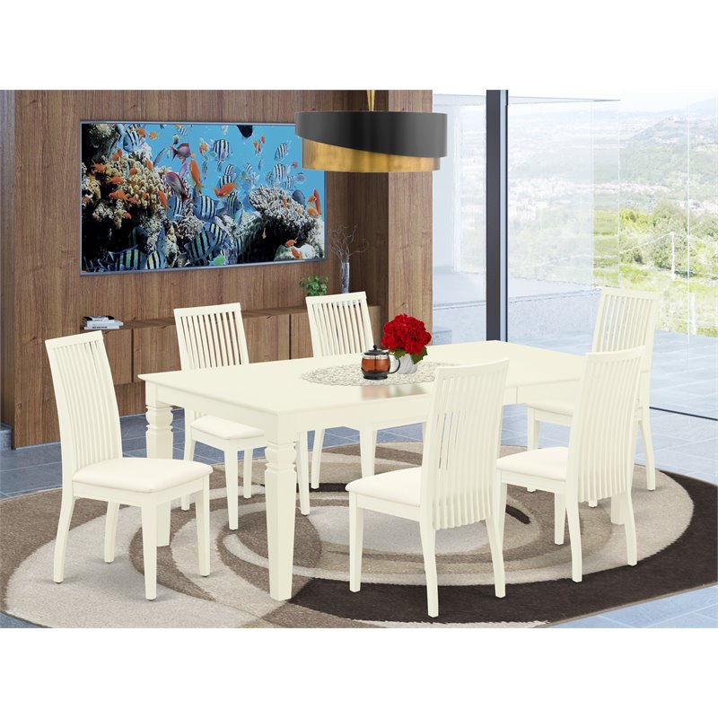 East West Furniture Logan 7-piece Wood Dining Room Set in Linen White