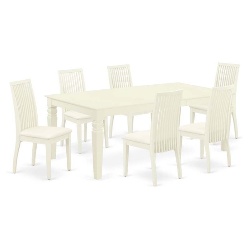 East West Furniture Logan 7-piece Wood Dining Room Set in Linen White