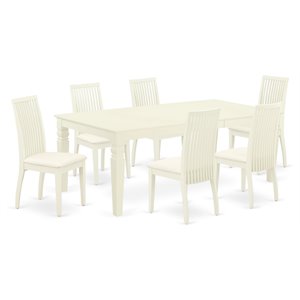 East West Furniture Logan 7-piece Wood Dining Room Set in Linen White