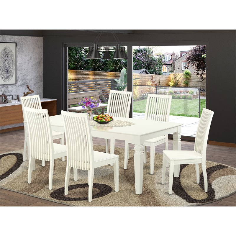 East West Furniture Logan 7-piece Wood Dining Table and Chair Set in Linen White