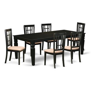East West Furniture Logan 7-piece Wood Dining Set with Fabric Seat in Black