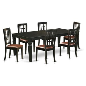 East West Furniture Logan 7-piece Wood Table and Dining Chairs in Black