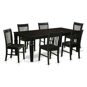 East West Furniture Logan 7-piece Dining Set with Wood Seat in Black