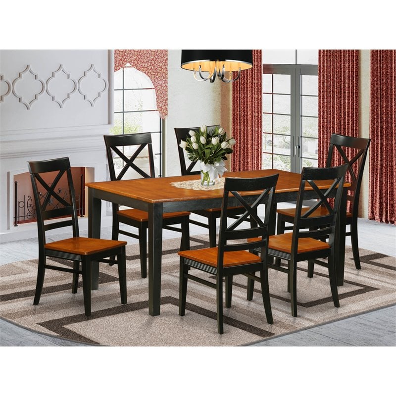 East West Furniture Nicoli 7-piece Kitchen Table and Chairs in Black/Cherry