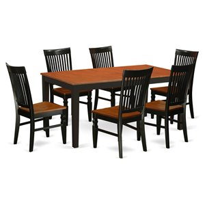 east west furniture nicoli 7-piece table and kitchen chair set in black/cherry