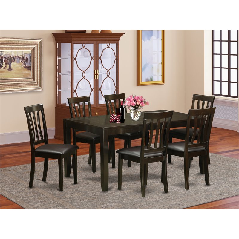East West Furniture Lynfield 7-piece Wood Dining Table Set in Cappuccino