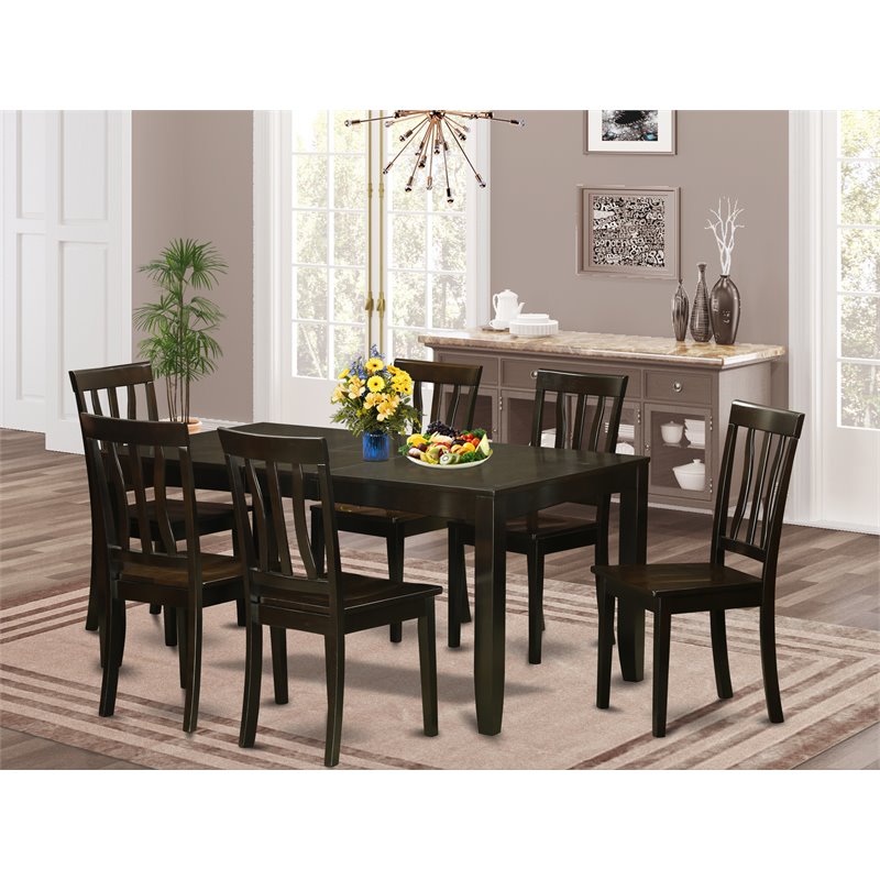 East West Furniture Lynfield 7-piece Wood Dining Room Set in Cappuccino
