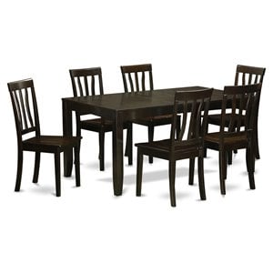 east west furniture lynfield 7-piece wood dining room set in cappuccino