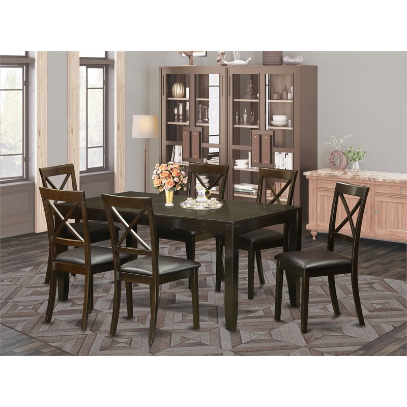 East West Furniture Lynfield 7-piece Dining Table and Chair Set in Cappuccino