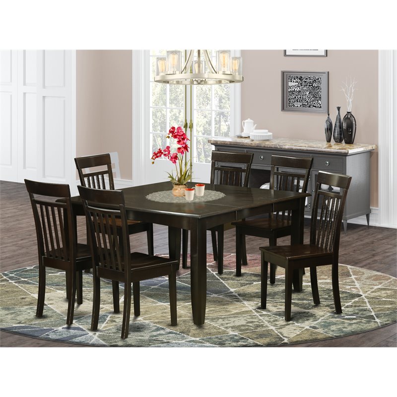 East West Furniture Parfait 7-piece Wood Dining Room Table Set in Cappuccino
