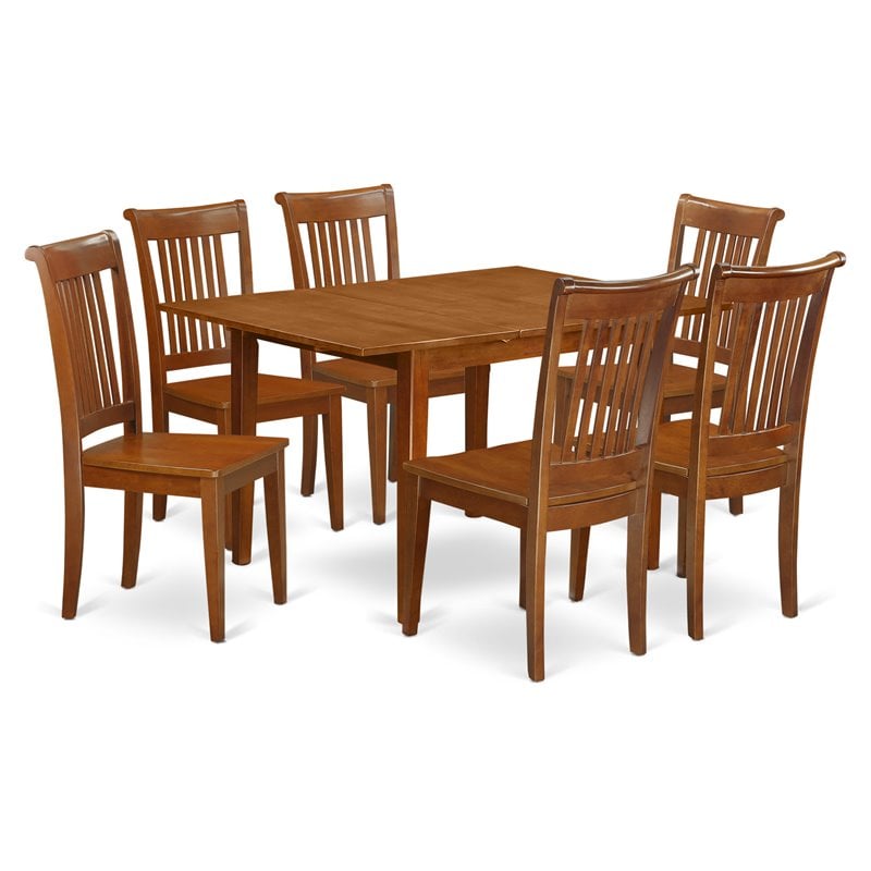 East West Furniture Milan 7-piece Wood Dining Set in Saddle Brown