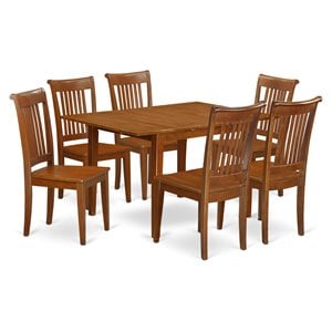 East West Furniture Milan 7-piece Wood Dining Set in Saddle Brown