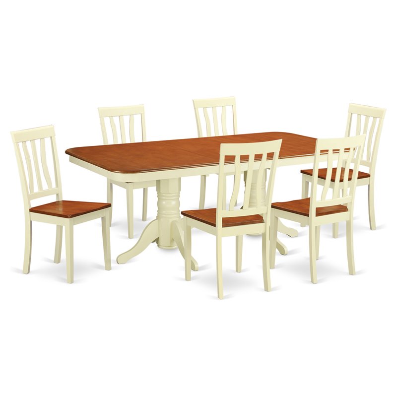 East West Furniture Napoleon 7-piece Wood Dining Set in Buttermilk/Cherry