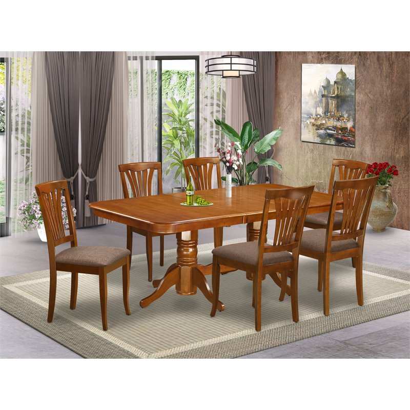 East West Furniture Napoleon 7-piece Wood Dining Table Set in Saddle Brown