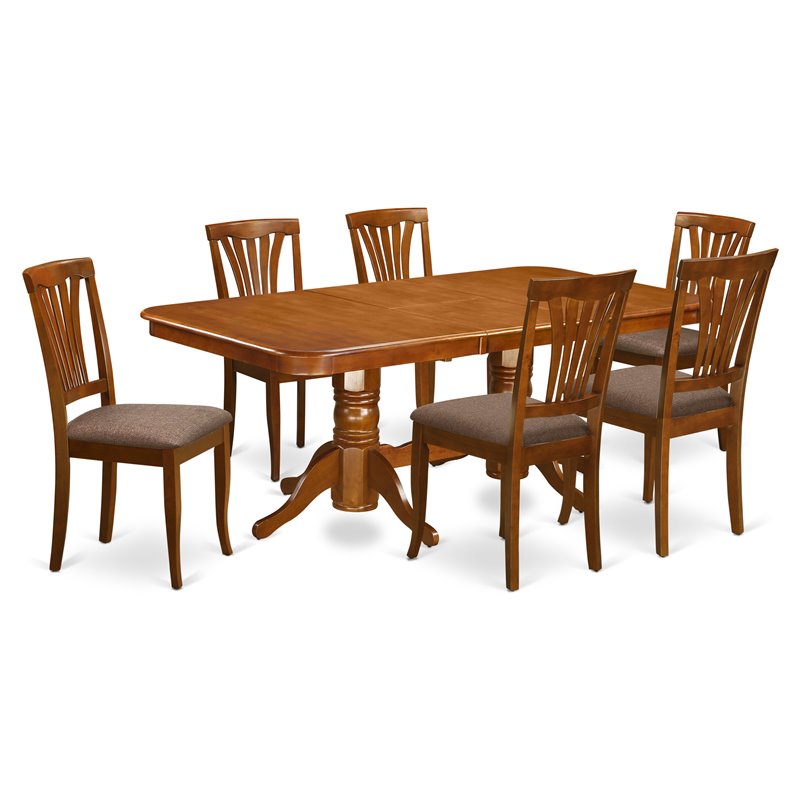 East West Furniture Napoleon 7-piece Wood Dining Table Set in Saddle Brown