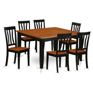 East West Furniture Parfait 7-piece Dining Set with Wood Seat in Black/Cherry