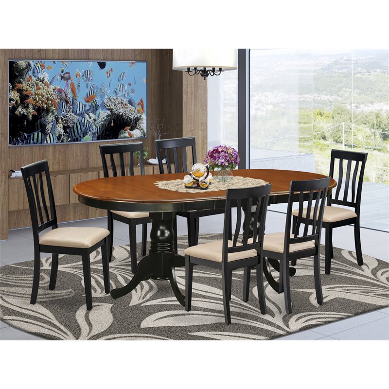 East West Furniture Plainville 7-piece Dining Set with Linen Seat in Cherry