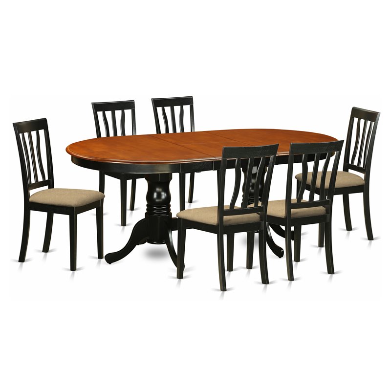 East West Furniture Plainville 7-piece Dining Set with Linen Seat in Cherry