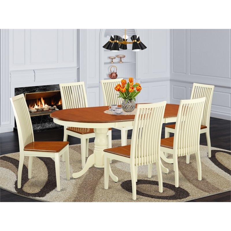 East West Furniture Plainville 7-piece Wood Dining Table and Chairs in Cherry
