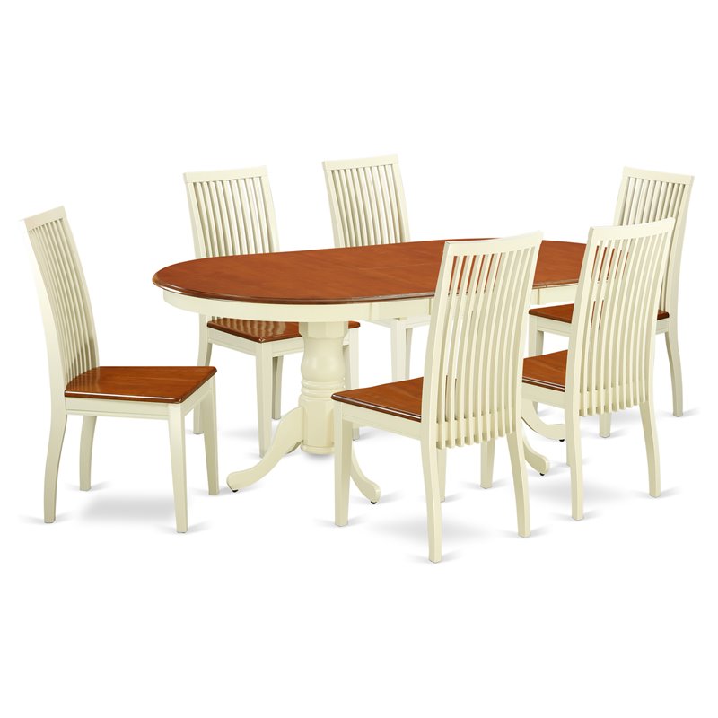 East West Furniture Plainville 7-piece Wood Dining Table and Chairs in Cherry