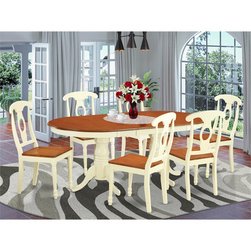 East West Furniture Plainville 7-piece Wood Table and Dining Chair Set in Cherry