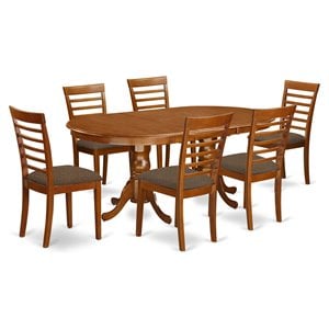 East West Furniture Plainville 7-piece Wood Dining Set with Fabric Seat in Brown