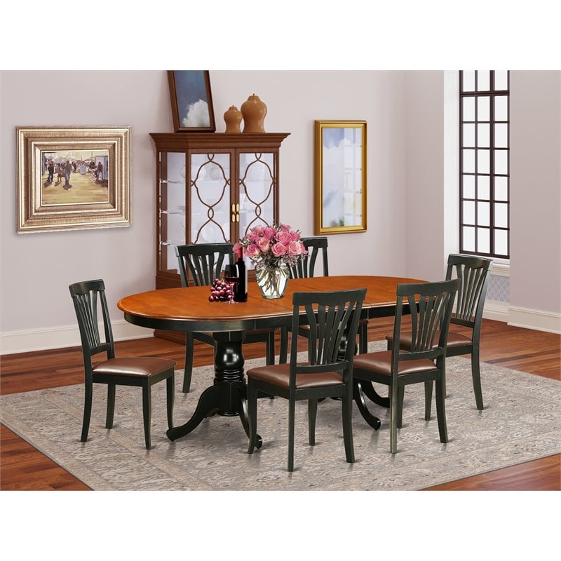 East West Furniture Plainville 7-piece Dining Set with Leather Chairs in Cherry