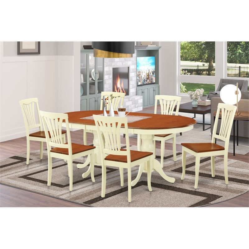 East West Furniture Plainville 7piece Wood Dining Room Table Set in